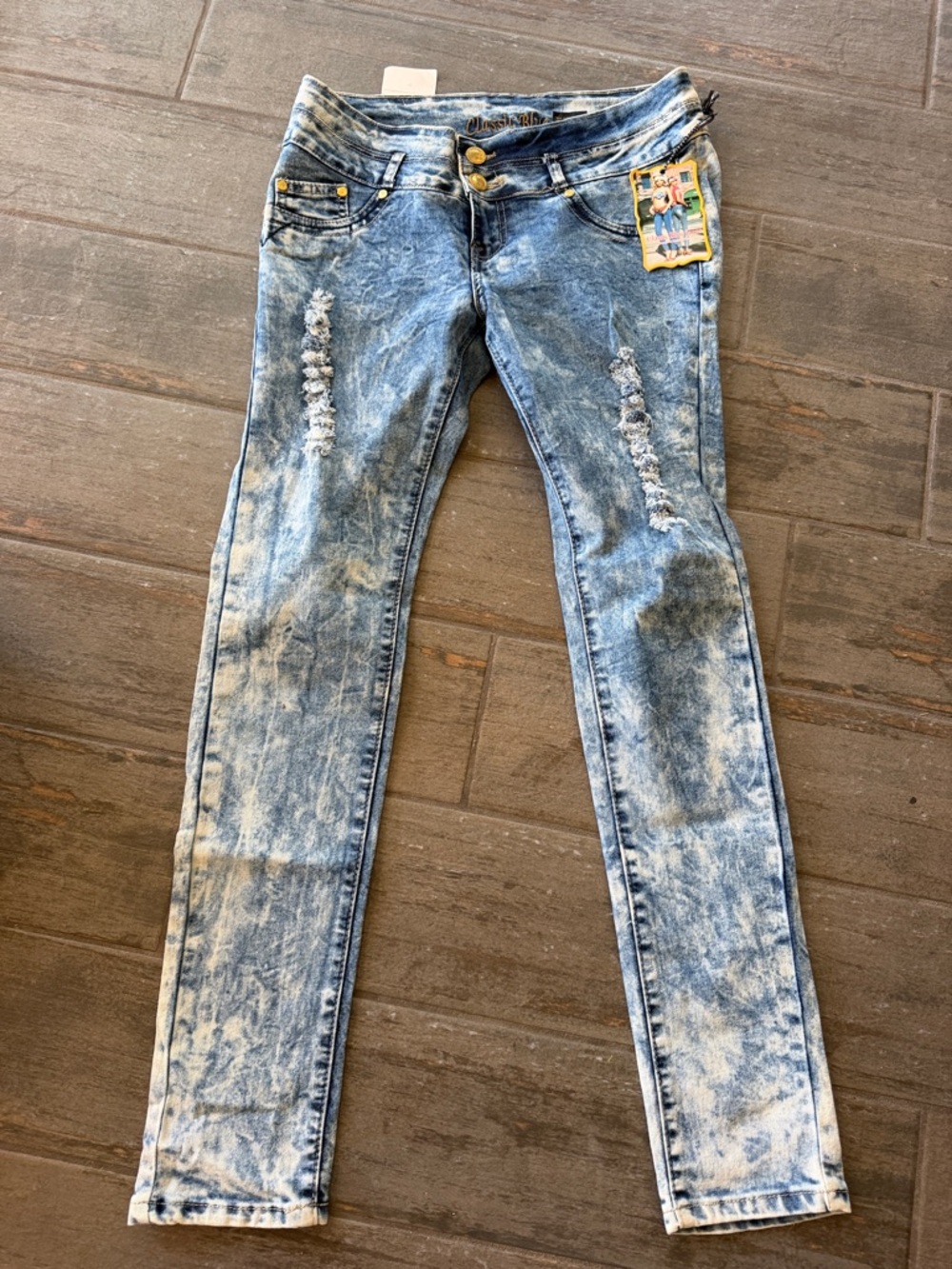 Women’s Skinny Acid-Wash Distressed Jeans - Light Blue